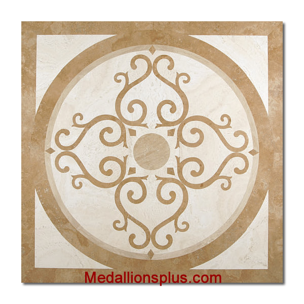 BORDEAUX Square Travertine 3/8, 36" Waterjet Stone Floor Inlay