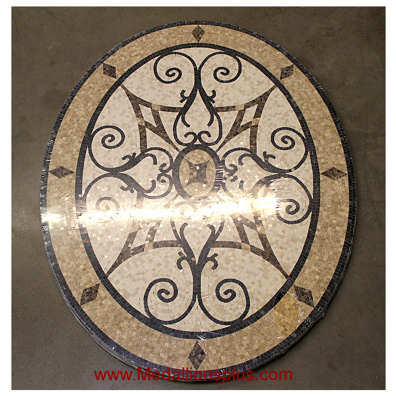 Kristine II, 36" x 48" Oval Mosaic Floor Medallion, Polished