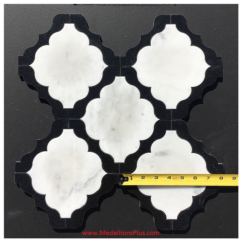 Carrara And Granite Waterjet Cut Tile - Design 47