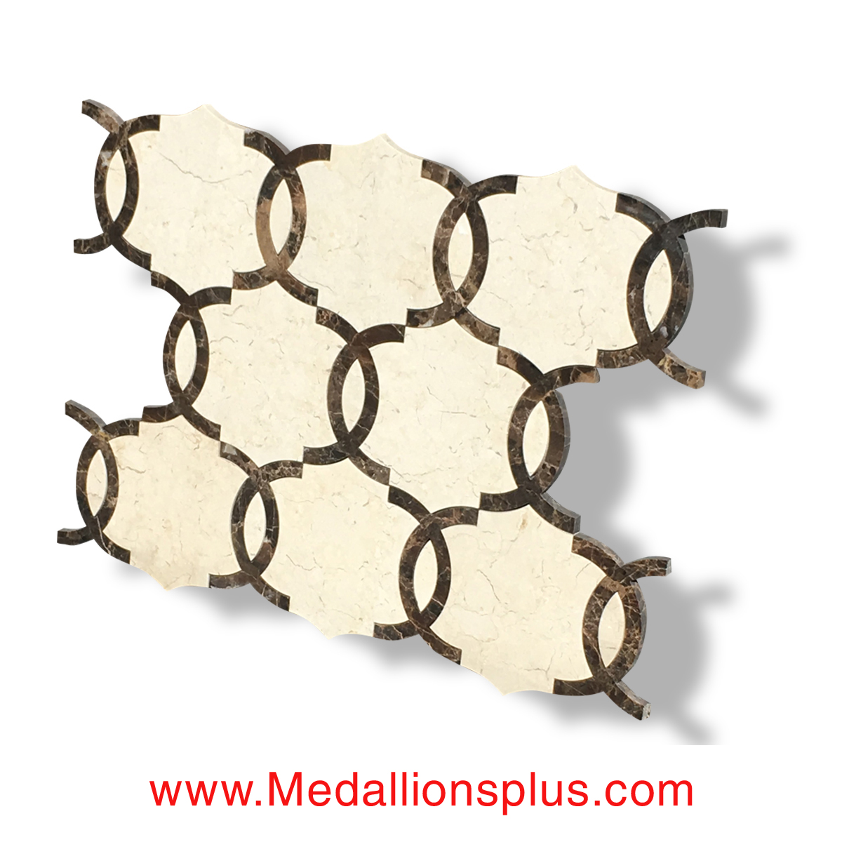 Crema Marfil & Dark Emperador Waterjet Cut Tile - Design 31