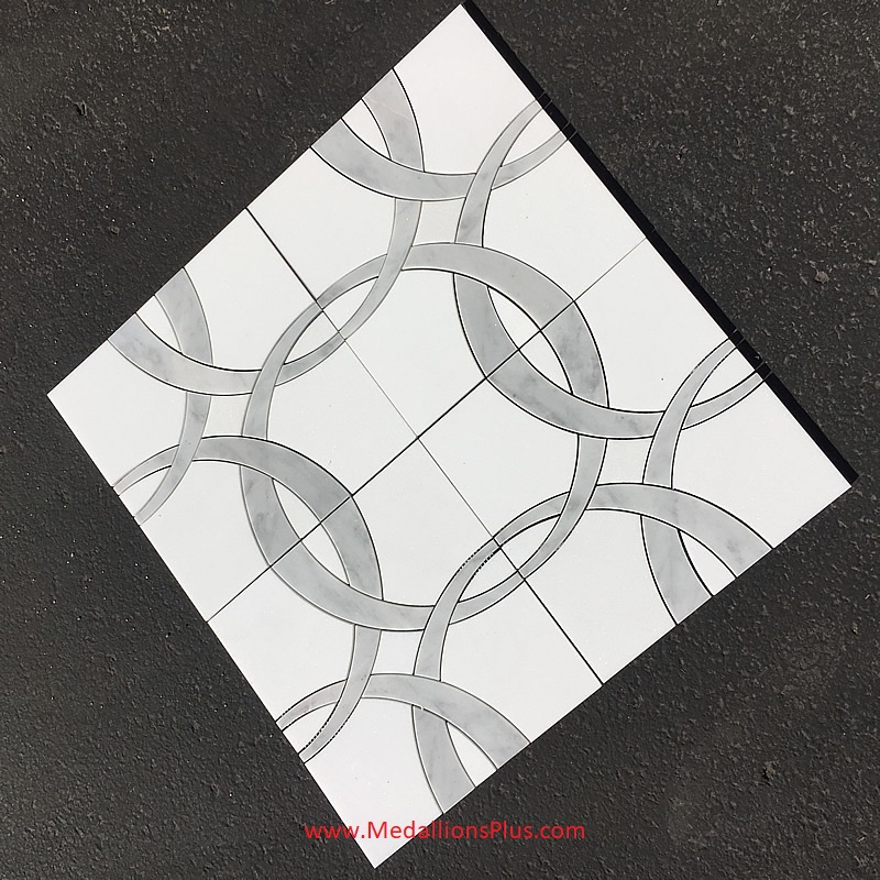 Circles - Thassos White & Carrara Marble Waterjet Cut Tile