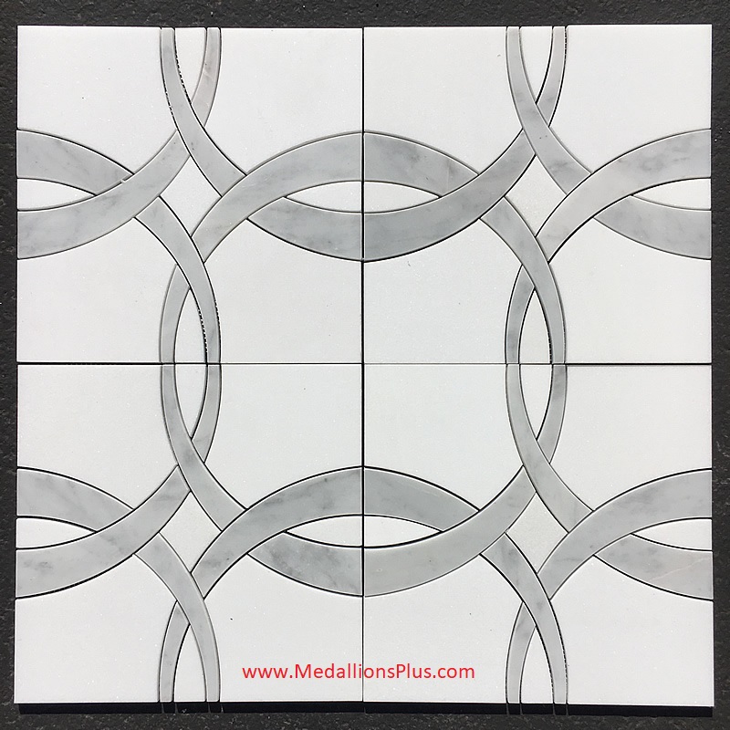 Circles - Thassos White & Carrara Marble Waterjet Cut Tile