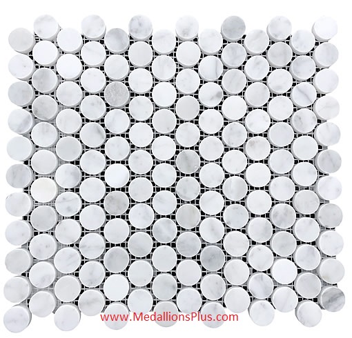 Carrara White Marble Polished Penny Round Mosaic Tiles