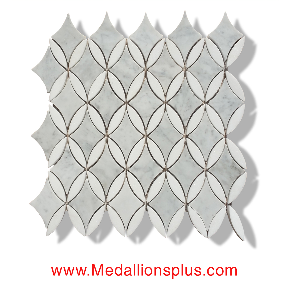 Oval Diamond - Carrara & Thassos White Marble Polished Mosaic Tiles