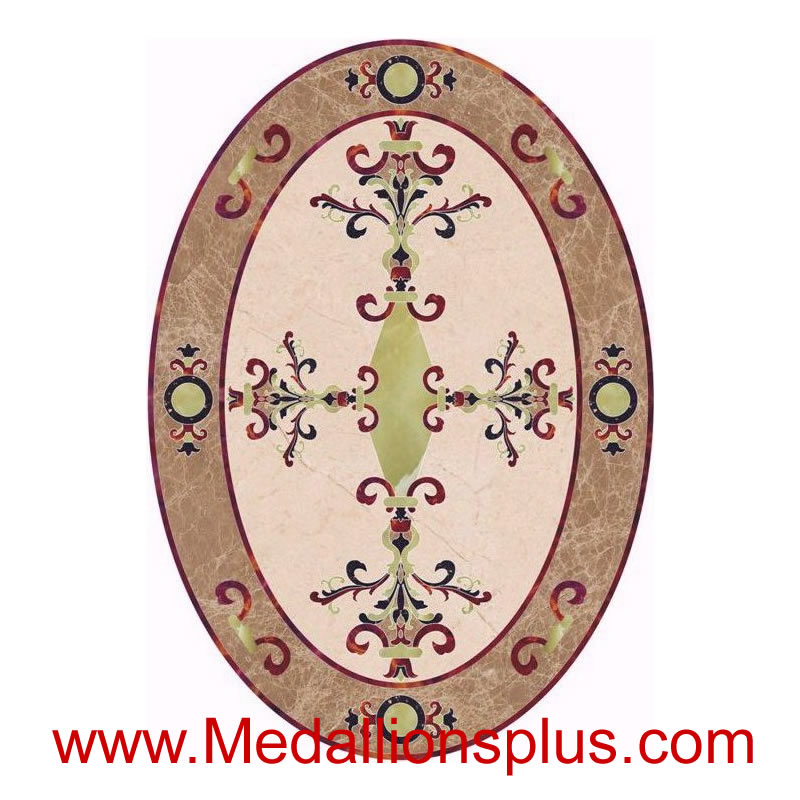 Hazel, 42" x 60" Oval Waterjet Cut Floor Medallion, Polished