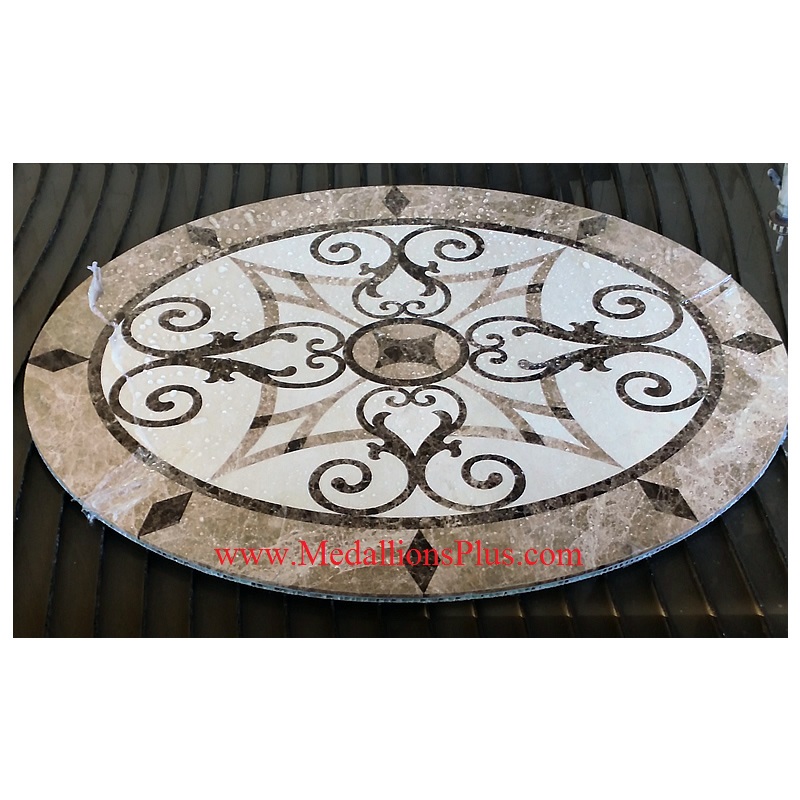 Kristine, 46.5" x 34.5" Oval Waterjet Cut Floor Medallion, Polished