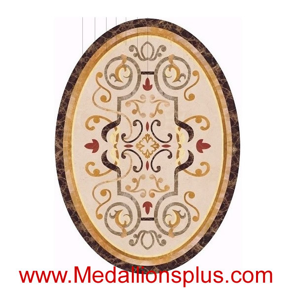 Merissa, 36" x 48" Oval Waterjet Cut Floor Medallion, Polished