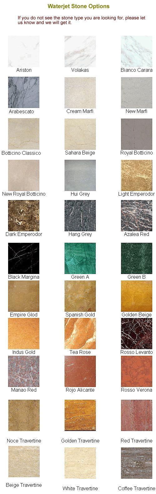 Waterjet Stone Options - If you do not see the stone type you are looking for, please let us know and we will get it.